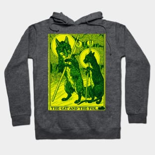 THE CAT AND THE FOX Forest Animals Yellow Green Floral Hoodie